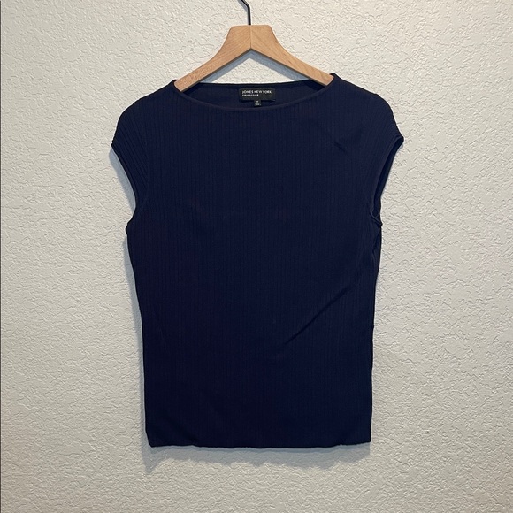 Jones New York Navy Blue Short Sleeve Knit Top Size Medium - Picture 1 of 6